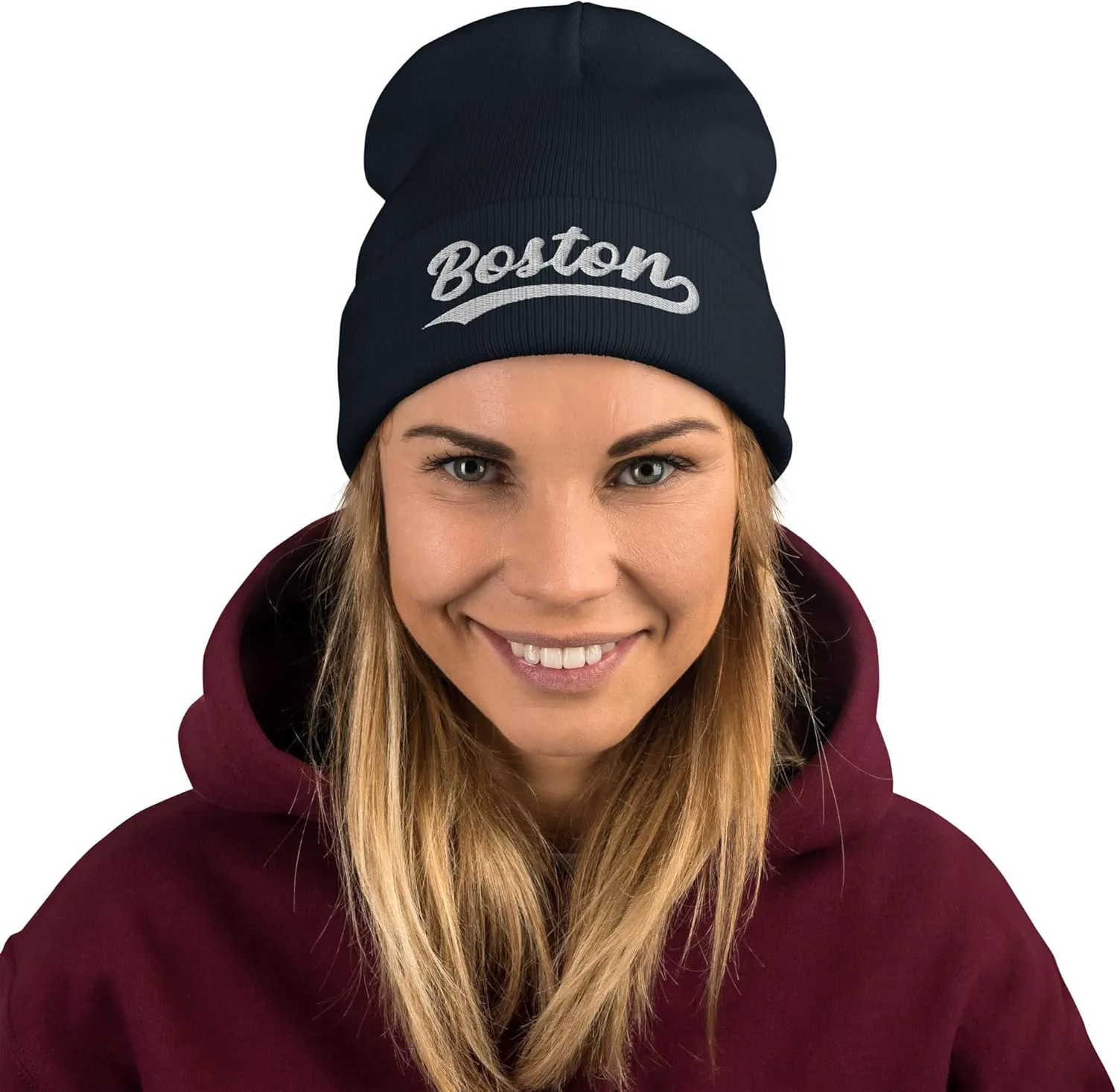 Vintage Boston Sports Script Retro Winter Beanie Hat Cap