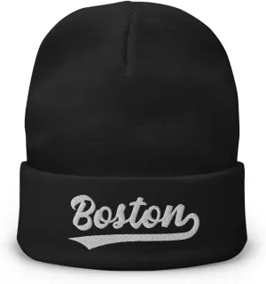 Vintage Boston Sports Script Retro Winter Beanie Hat Cap