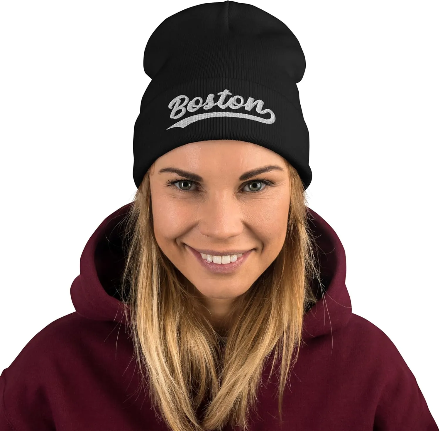 Vintage Boston Sports Script Retro Winter Beanie Hat Cap