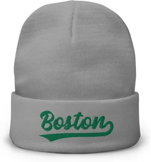 Vintage Boston Sports Script Retro Winter Beanie Hat Cap