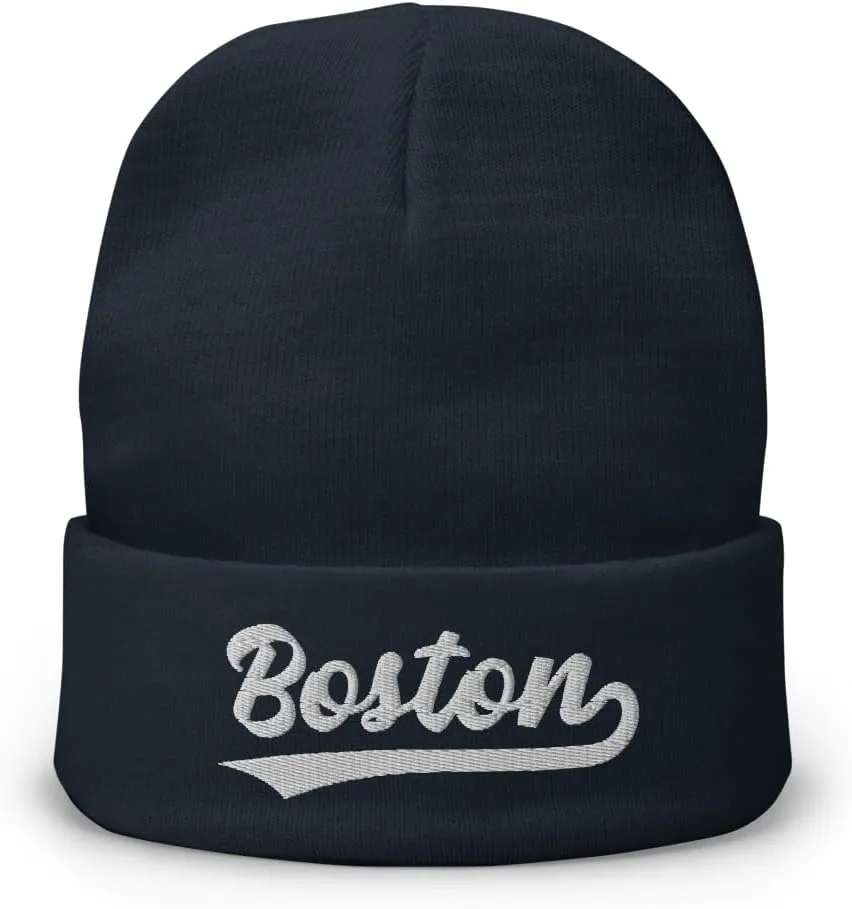 Vintage Boston Sports Script Retro Winter Beanie Hat Cap