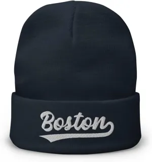 Vintage Boston Sports Script Retro Winter Beanie Hat Cap