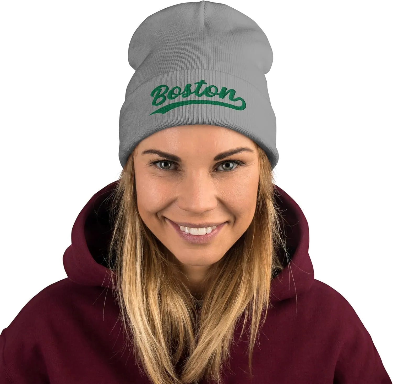 Vintage Boston Sports Script Retro Winter Beanie Hat Cap