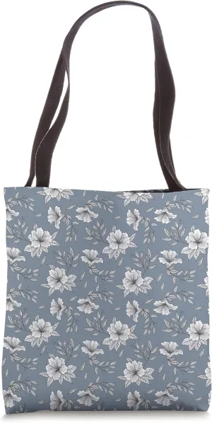 Vintage Hibiscus Floral Botanical Pattern - Windswept Blue Tote Bag