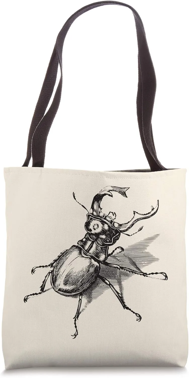 Vintage retro stag beetle scientific illustration entomology Tote Bag