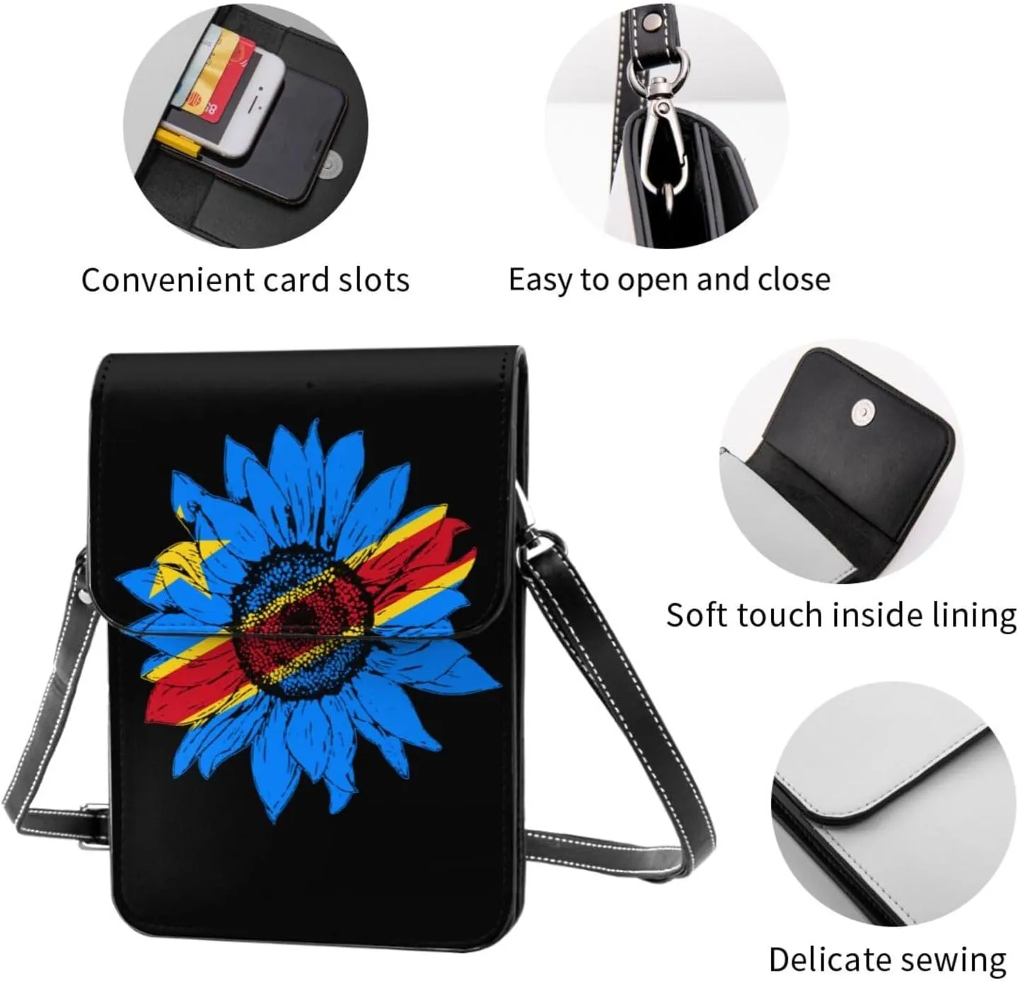 Vintage Sunflower Finnish Finland Flag Small Crossbody Purse Cell Phone Bag for Women