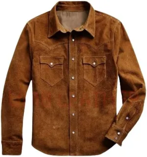 Vintage Trucker Leather Suede Jacket Men - Classic Denim Biker Jacket, Cafe Racer Jacket Western Cowboy Jacket