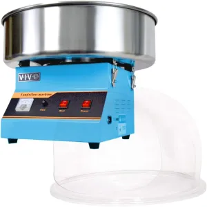 VIVO Blue 1030W Electric Cotton Candy Machine, Commercial Candy Floss Maker with 20 inch Stainless Steel Bowl, Includes Bubble Shield Cover and Sugar Scoop, Easy Home Use, CANDY-KIT-1B