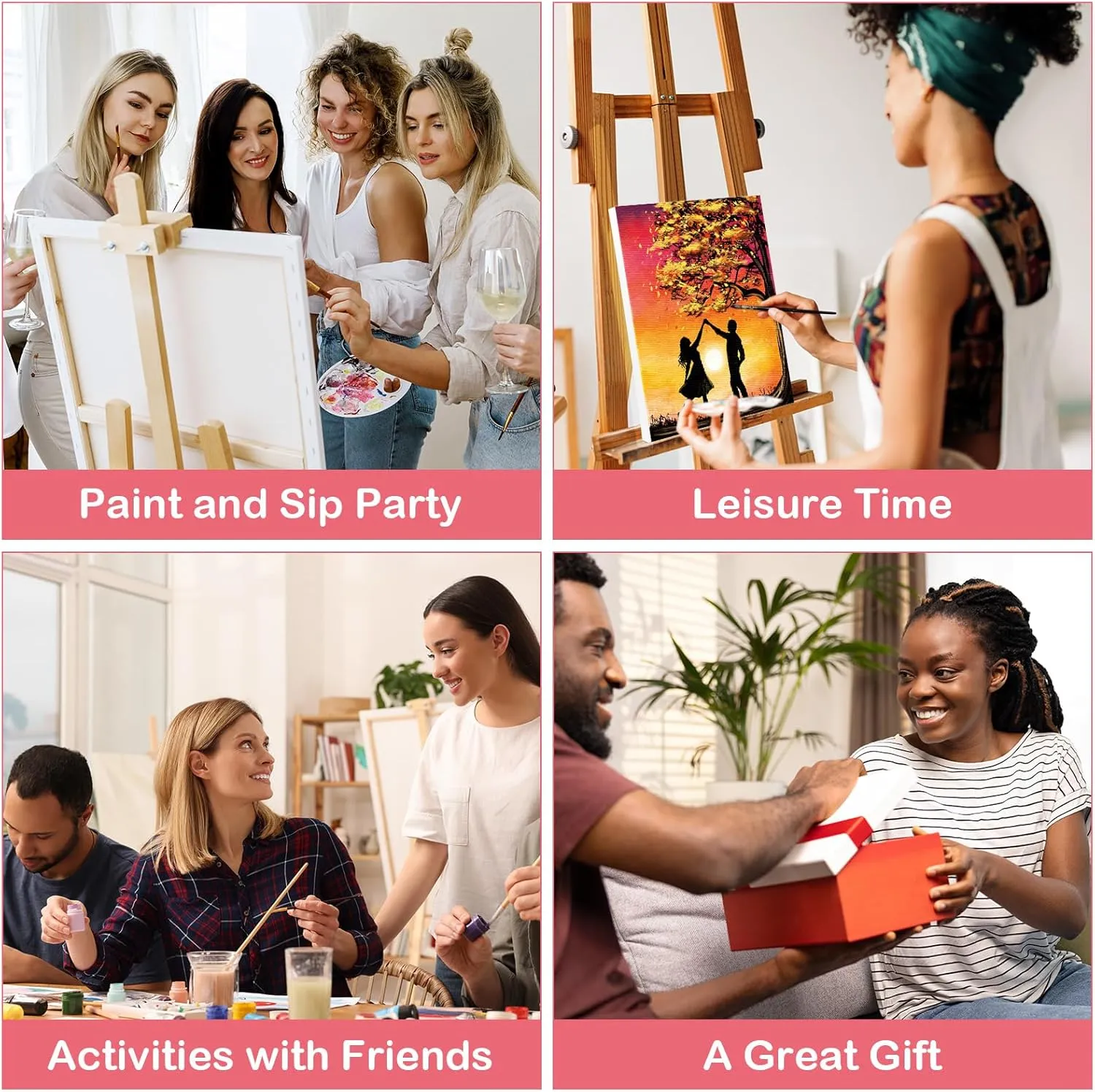 VOCHIC 16 Pcs Sip and Paint Pre Drawn Canvas for Adult Beginner Painting Art Set Stretched Outline Canvas for Couples Date Night Party Supplies Gift(8x10in)