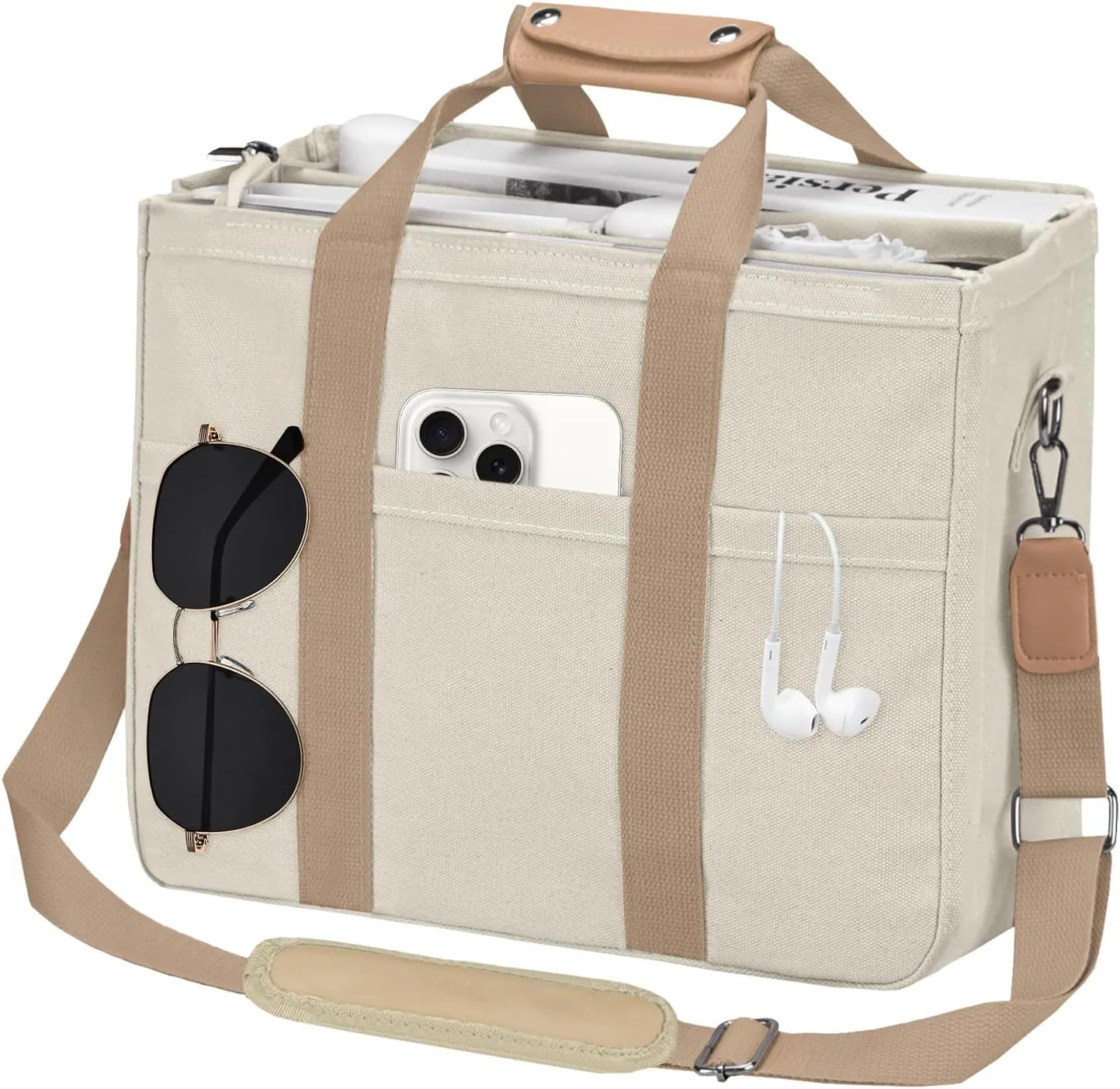 VOFANK Canvas Tote Bag for Women with Zipper and Compartments Large Work Bible Bag Crossbody Shoulder Bag Travel Handbag