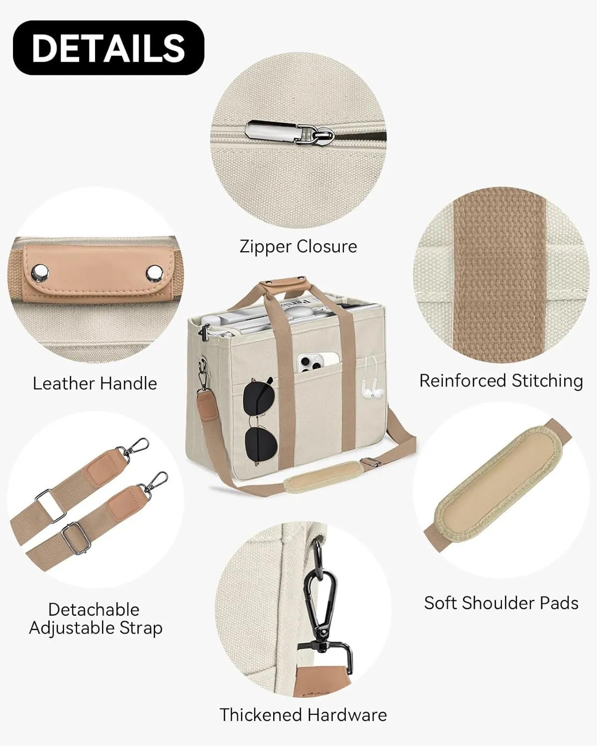 VOFANK Canvas Tote Bag for Women with Zipper and Compartments Large Work Bible Bag Crossbody Shoulder Bag Travel Handbag