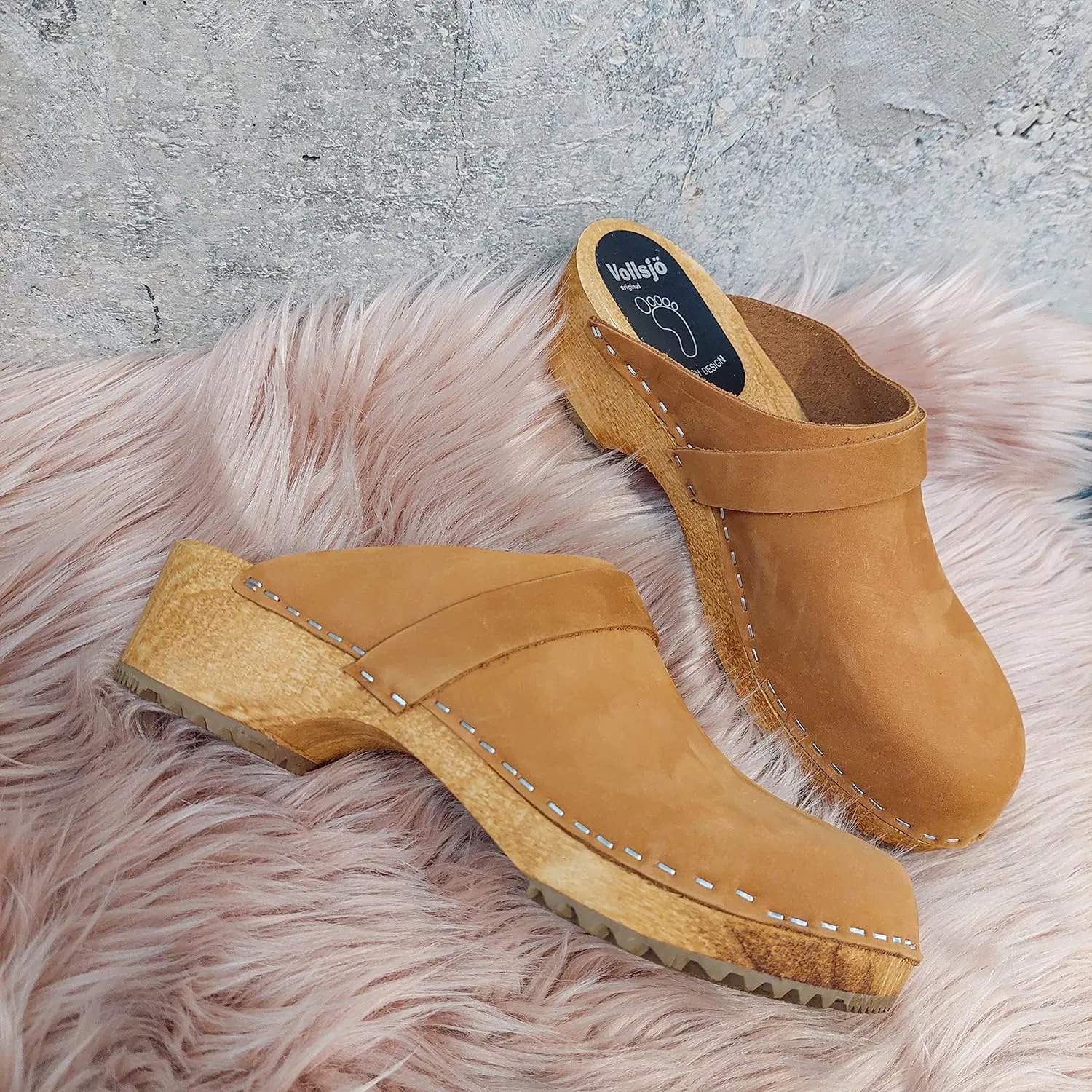 Vollsjo Women's Genuine Leather Wooden Clogs Made in EU