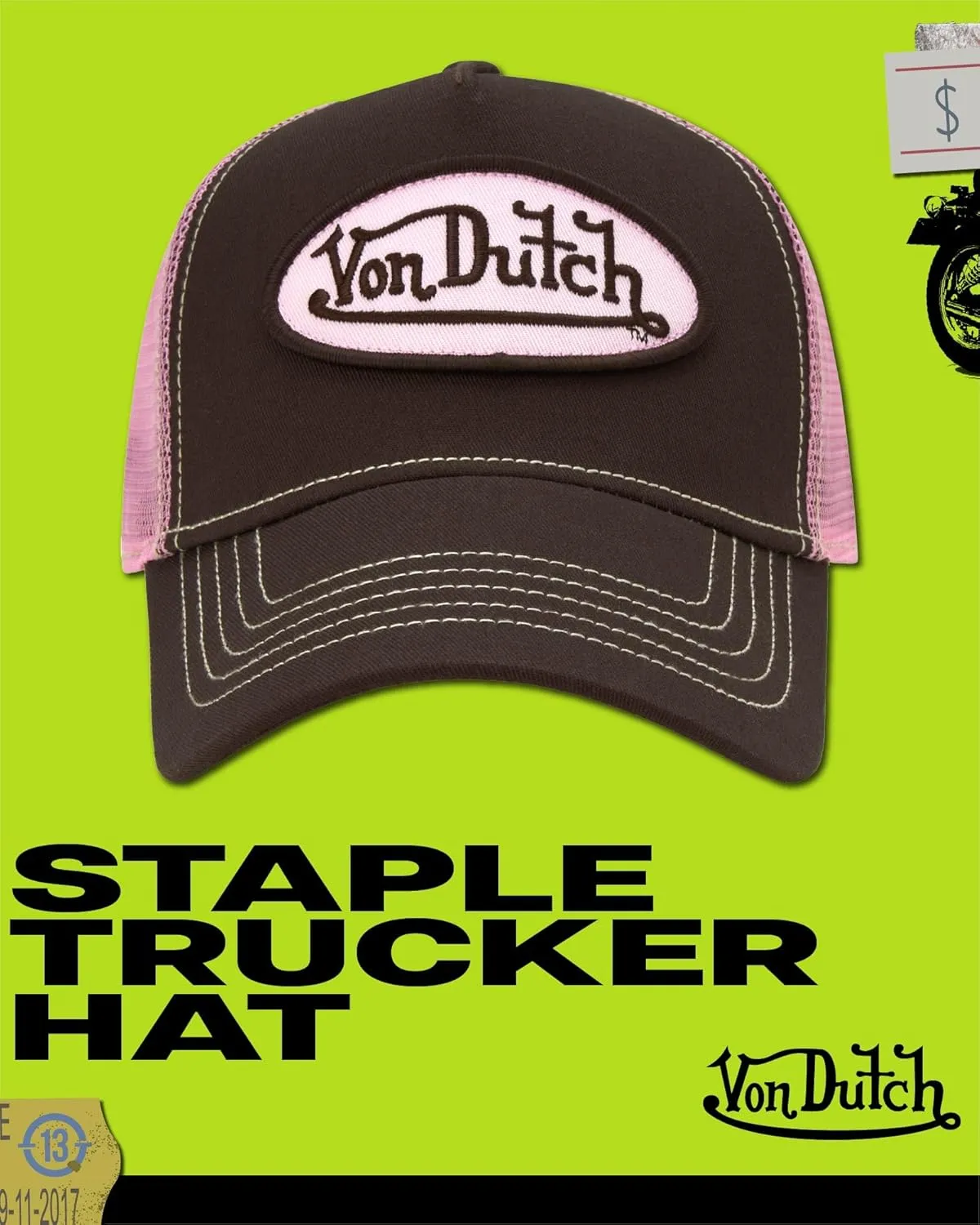 Von Dutch Unisex Trucker Hat - Curved Bill Mesh Back Retro Classic Adjustable Snapback Baseball Cap for Men and Women
