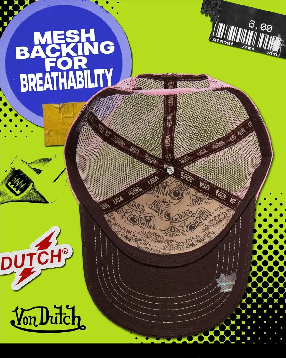 Von Dutch Unisex Trucker Hat - Curved Bill Mesh Back Retro Classic Adjustable Snapback Baseball Cap for Men and Women