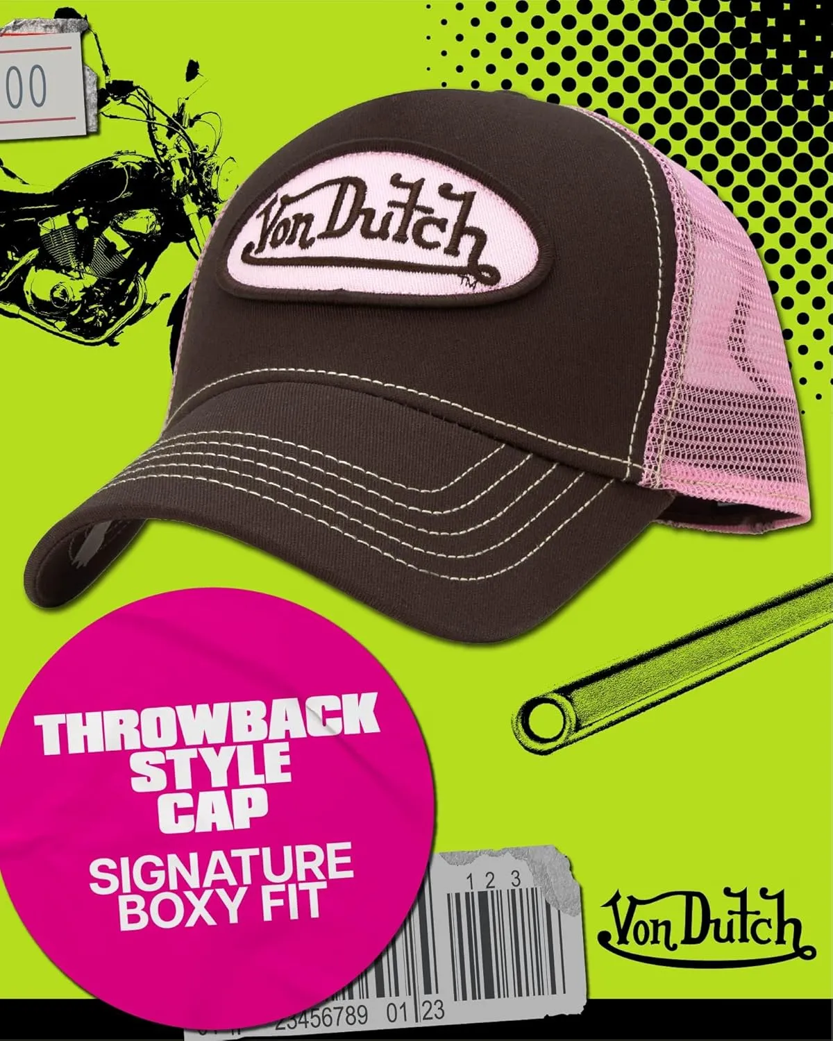 Von Dutch Unisex Trucker Hat - Curved Bill Mesh Back Retro Classic Adjustable Snapback Baseball Cap for Men and Women