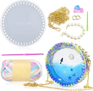 Voyyphixa Resin Clutch Purse Mold, Epoxy Resin Woven Moulds for Clutch Handbag, Round Clutch Bag Silicone Epoxy Casting Molds with 2 Chain for DIY Handmade Crafts Making
