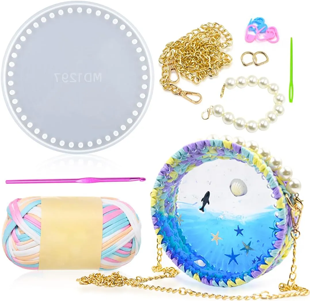 Voyyphixa Resin Clutch Purse Mold, Epoxy Resin Woven Moulds for Clutch Handbag, Round Clutch Bag Silicone Epoxy Casting Molds with 2 Chain for DIY Handmade Crafts Making