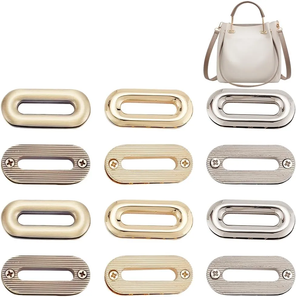 WADORN 12pcs Alloy Eyelets Grommets, 3 Color Metal Screw-in Together Eyelets 25mm Oval Grommet Snap Hole O-Ring Bag Loop Connector for DIY Handbag Clothes Curtain Leathercraft Making Hardware