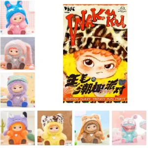 Wakuku Fuzzy Trendy Fun Party Series Blind Box Cute Plush Kawaii Action Figure Plush Keychain Pendant Gift (Random 1pcs)