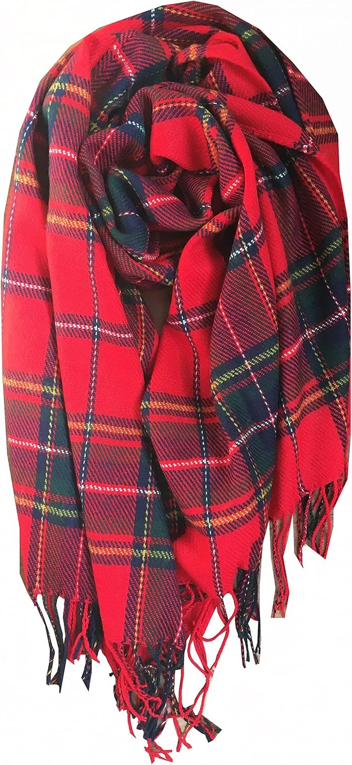 Wander Agio Women's Fashion Long Shawl Big Grid Winter Warm Lattice Large Scarf