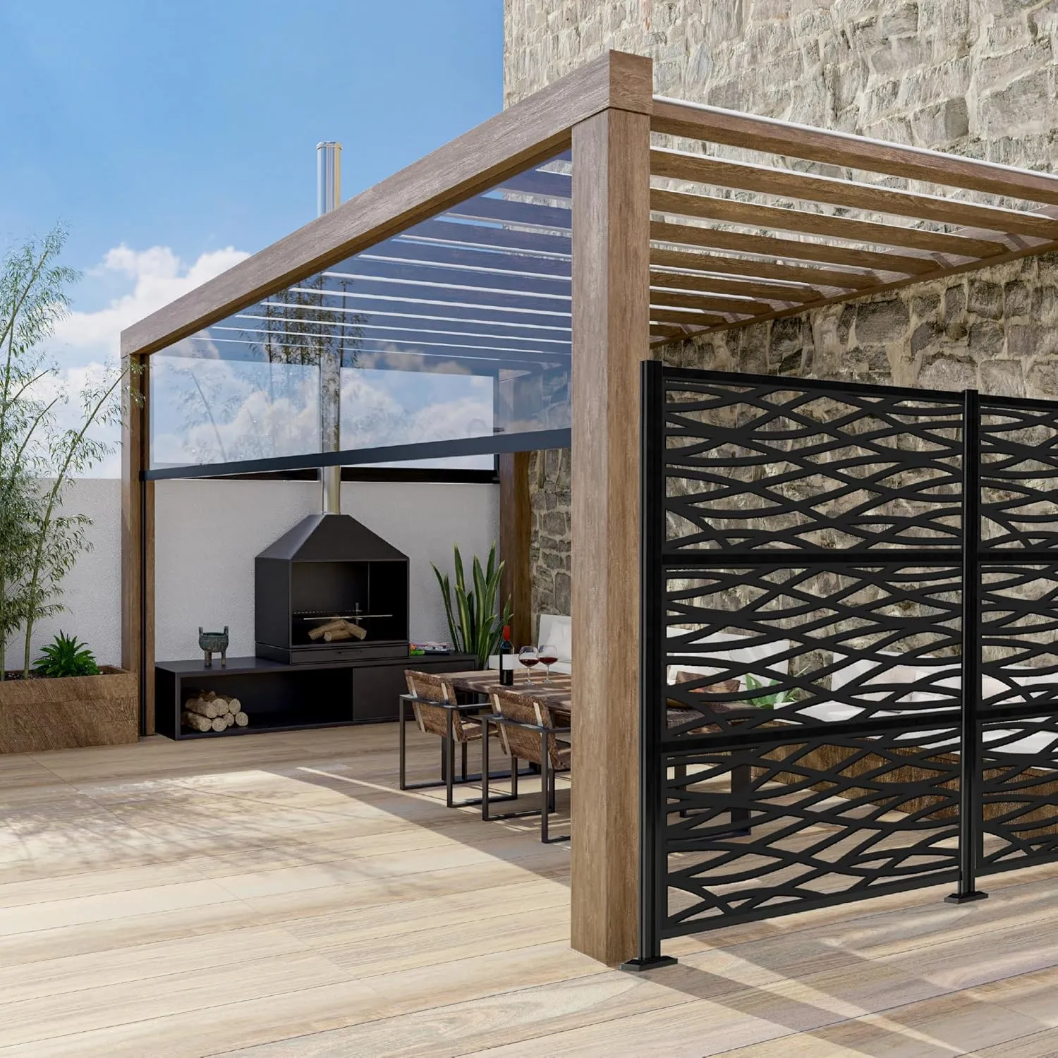Wave Decorative Lattice, Privacy Screen, Deck Skirting, Multi-use Panel (2 ft. x 4 ft., Black, 1)