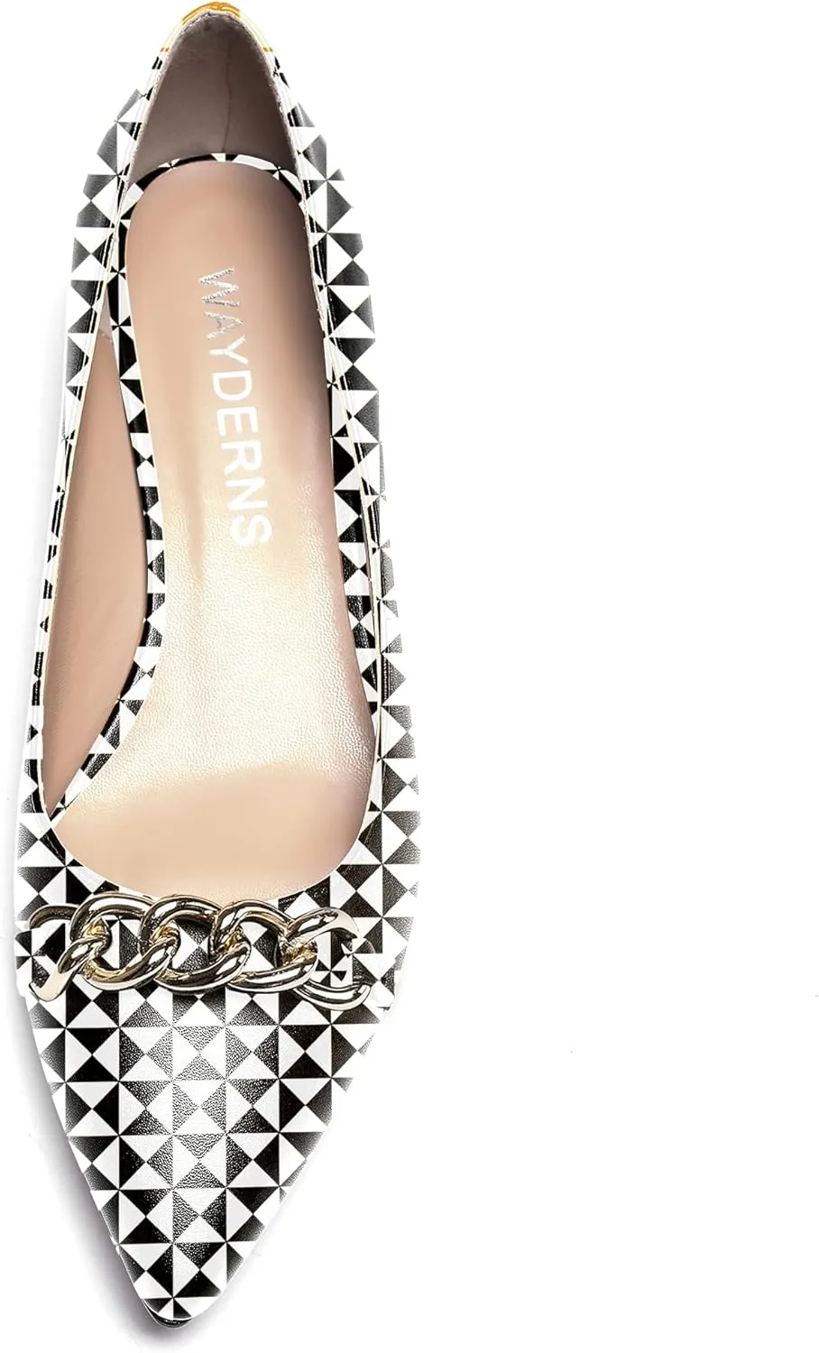 WAYDERNS Women's Pointed Toe Slip On Metal Chain Matte Kitten Low Heel Pumps Shoes 1.5 Inch