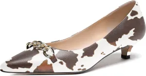 WAYDERNS Women's Pointed Toe Slip On Metal Chain Matte Kitten Low Heel Pumps Shoes 1.5 Inch