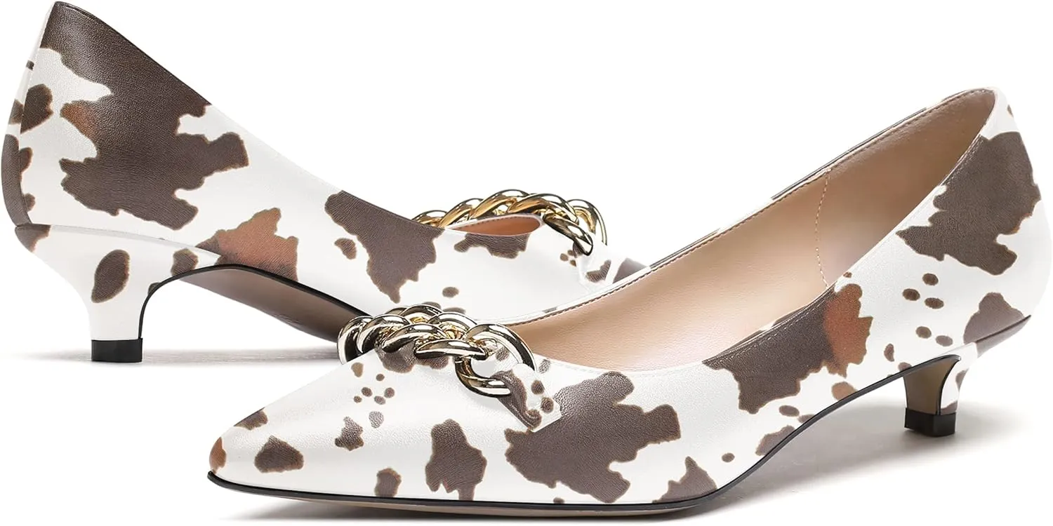 WAYDERNS Women's Pointed Toe Slip On Metal Chain Matte Kitten Low Heel Pumps Shoes 1.5 Inch