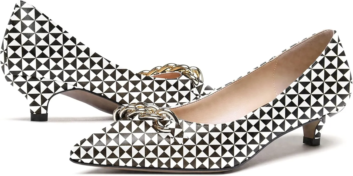 WAYDERNS Women's Pointed Toe Slip On Metal Chain Matte Kitten Low Heel Pumps Shoes 1.5 Inch