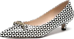 WAYDERNS Women's Pointed Toe Slip On Metal Chain Matte Kitten Low Heel Pumps Shoes 1.5 Inch