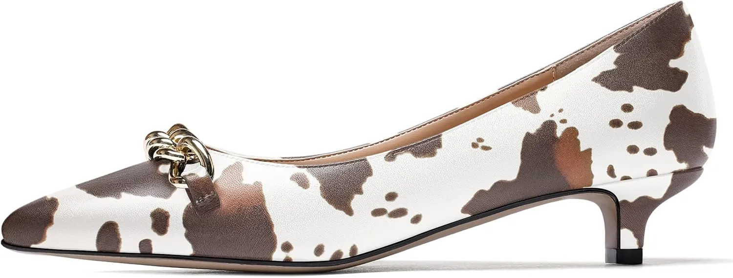 WAYDERNS Women's Pointed Toe Slip On Metal Chain Matte Kitten Low Heel Pumps Shoes 1.5 Inch