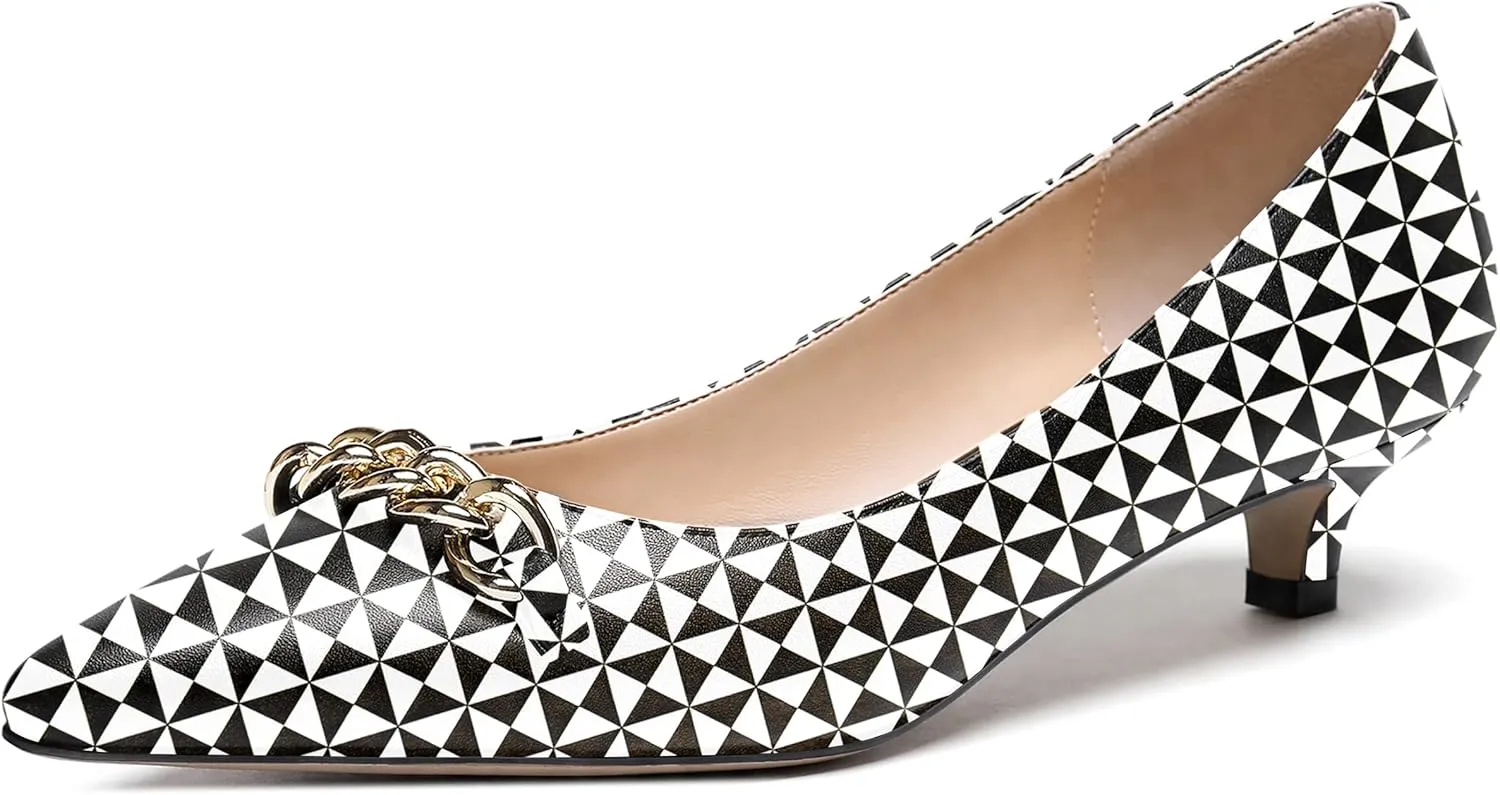 WAYDERNS Women's Pointed Toe Slip On Metal Chain Matte Kitten Low Heel Pumps Shoes 1.5 Inch
