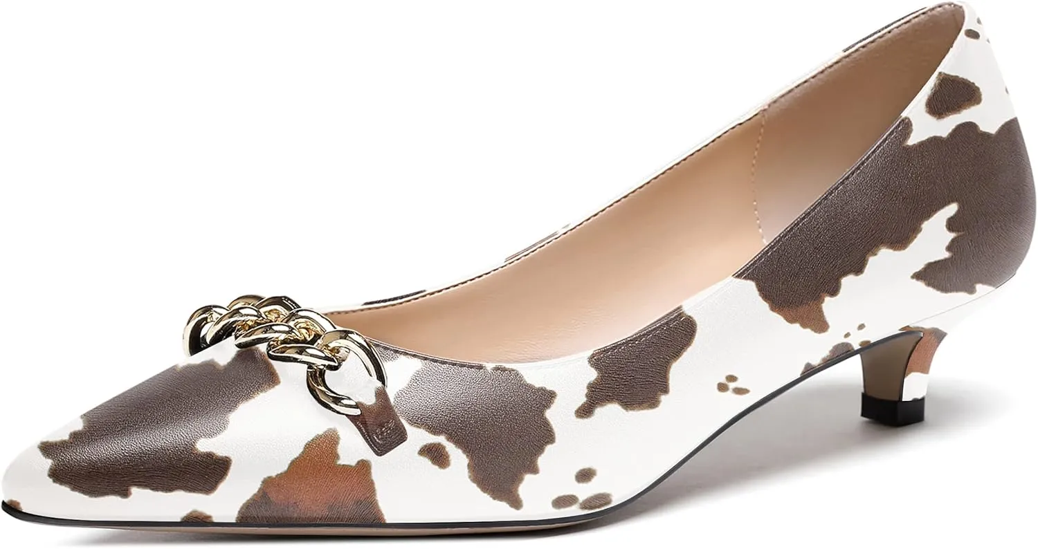 WAYDERNS Women's Pointed Toe Slip On Metal Chain Matte Kitten Low Heel Pumps Shoes 1.5 Inch