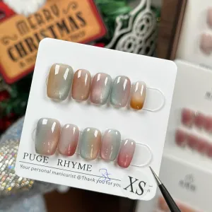 Wear nail art - Dream Candy - Cat-eye Color - Rainbow Color - Handmade light Therapy wear nail art - Finished fake nail patch (Dream candy - Middle ladder, XS)