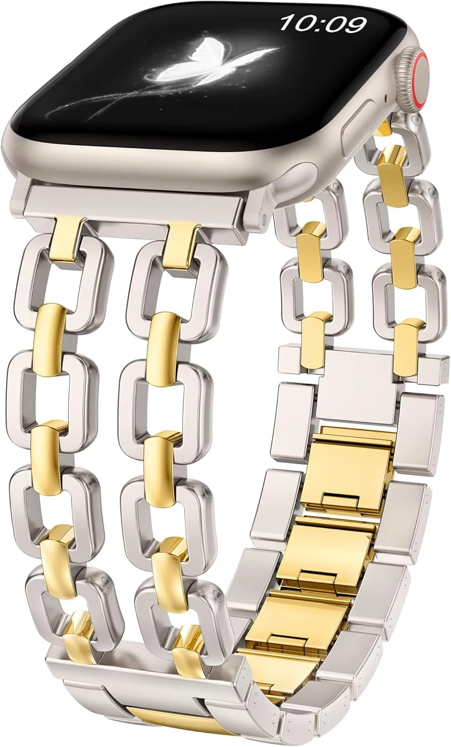 Wearlizer Compatible with Apple Watch Bands 41/40/38/44/45/46/49/42mm Women, Dressy Fancy Metal Chain Pretty Strap Designer Gold Silver Link Bracelet for iWatch Ultra SE Series 10 9 8 7 6 5 4 3 2 1
