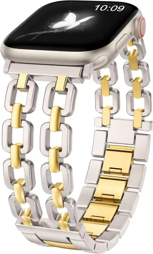 Wearlizer Compatible with Apple Watch Bands 41/40/38/44/45/46/49/42mm Women, Dressy Fancy Metal Chain Pretty Strap Designer Gold Silver Link Bracelet for iWatch Ultra SE Series 10 9 8 7 6 5 4 3 2 1
