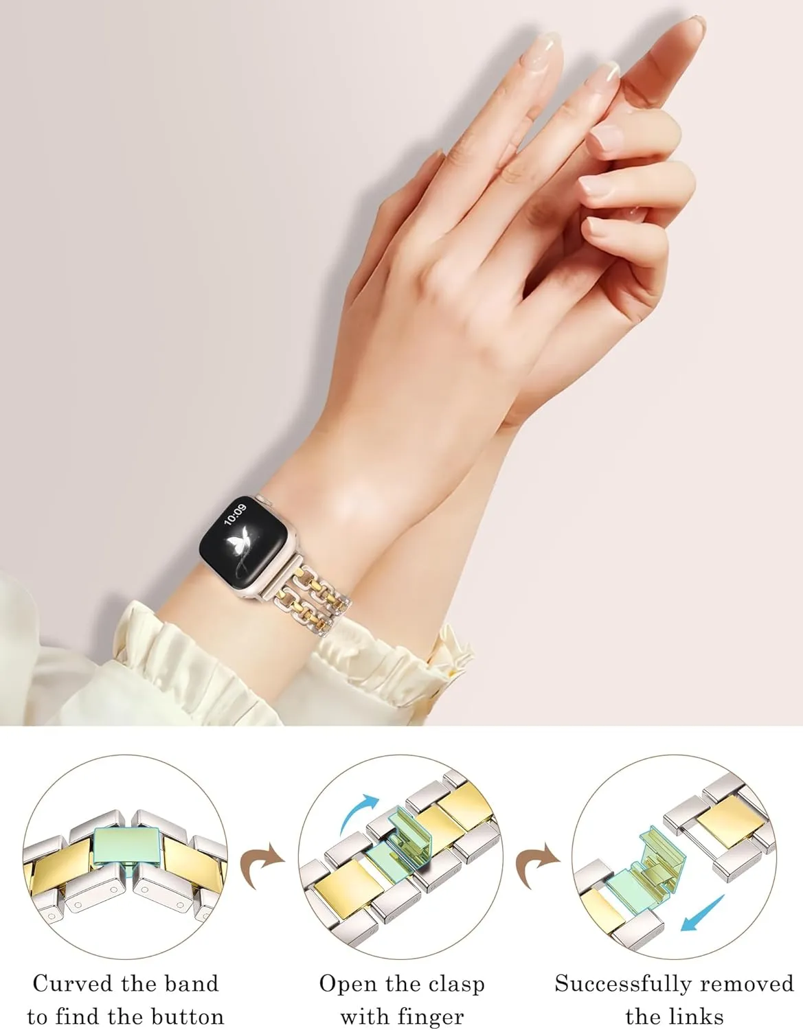 Wearlizer Compatible with Apple Watch Bands 41/40/38/44/45/46/49/42mm Women, Dressy Fancy Metal Chain Pretty Strap Designer Gold Silver Link Bracelet for iWatch Ultra SE Series 10 9 8 7 6 5 4 3 2 1