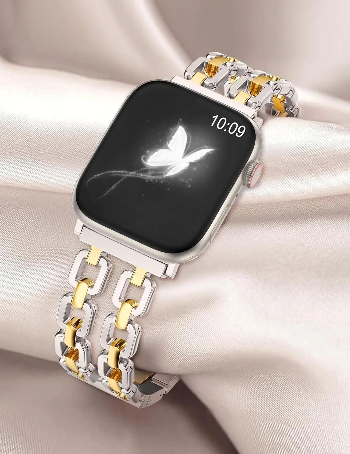 Wearlizer Compatible with Apple Watch Bands 41/40/38/44/45/46/49/42mm Women, Dressy Fancy Metal Chain Pretty Strap Designer Gold Silver Link Bracelet for iWatch Ultra SE Series 10 9 8 7 6 5 4 3 2 1