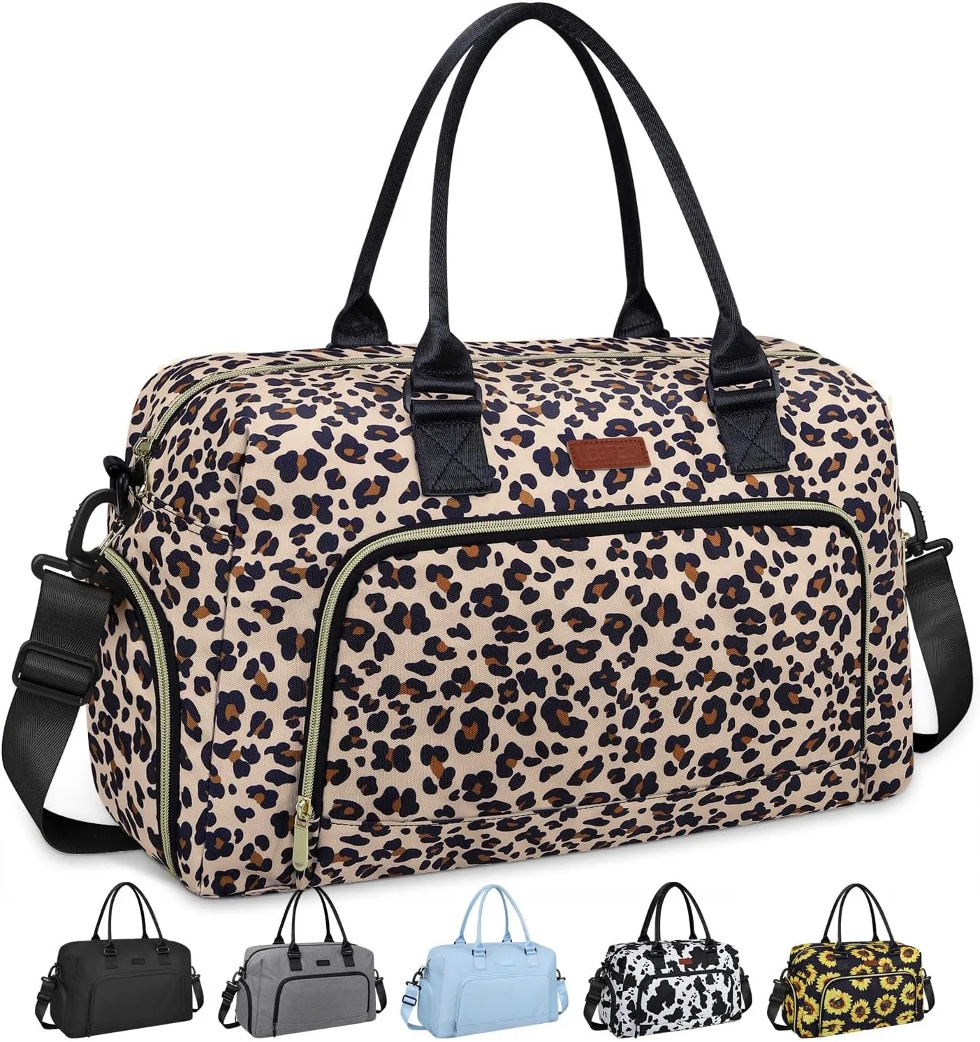 Weekender Bags for Women, LEBFEO Gym Bag for Women with Shoes Compartment, Personal Item Travel Bag, Carry on Overnight Travel Duffel Bag, Hospital Bags for Labor and Delivery, leopard