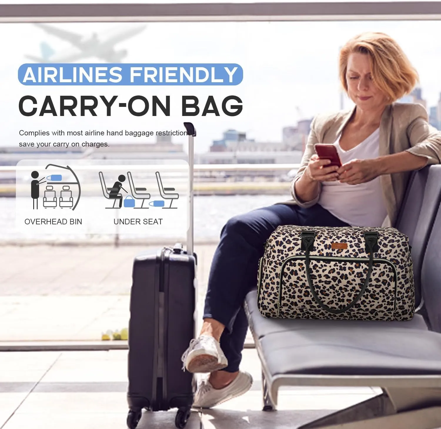Weekender Bags for Women, LEBFEO Gym Bag for Women with Shoes Compartment, Personal Item Travel Bag, Carry on Overnight Travel Duffel Bag, Hospital Bags for Labor and Delivery, leopard