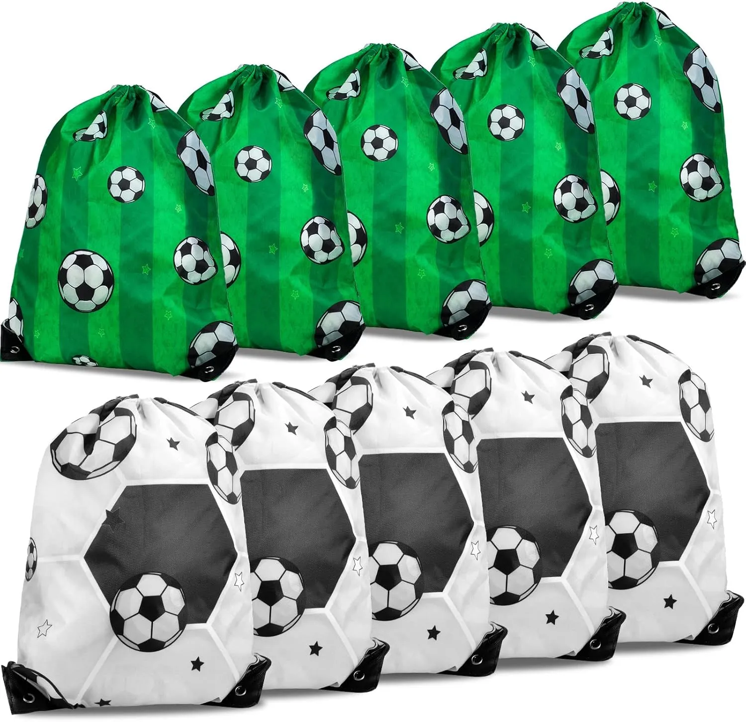 Weewooday 10 Pieces Soccer Drawstring Bags 17 x 13 Inch Soccer Party Favors Supplies Sports Pouch Large Capacity Portable Storage Backpack for Outdoor Gym Sports Traveling