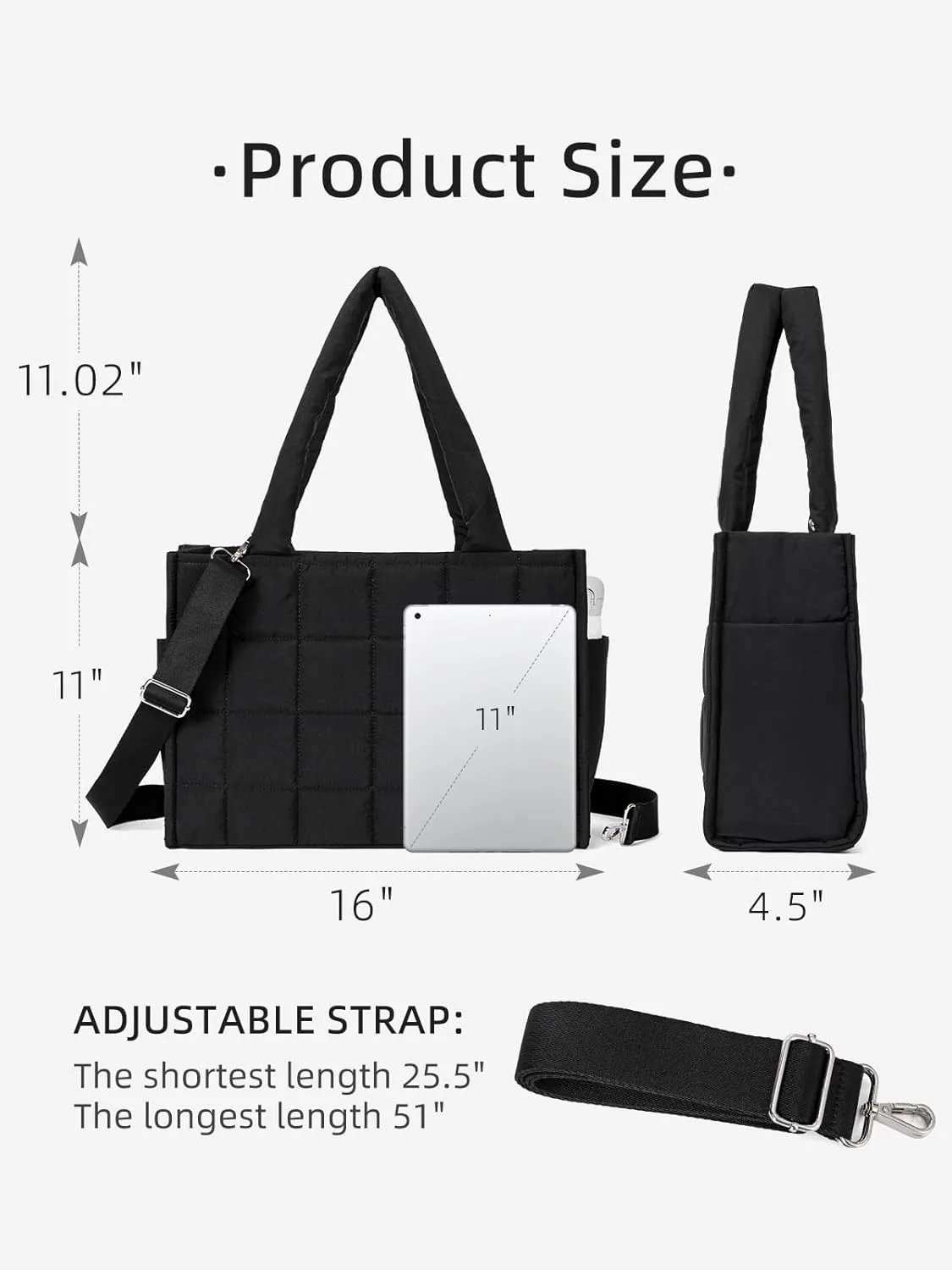 WESTBRONCO Puffer Crossbody bags for Women Puffy Quilted Tote Handbags Nylon Weekender Overnight Bag with Adjustable Strap