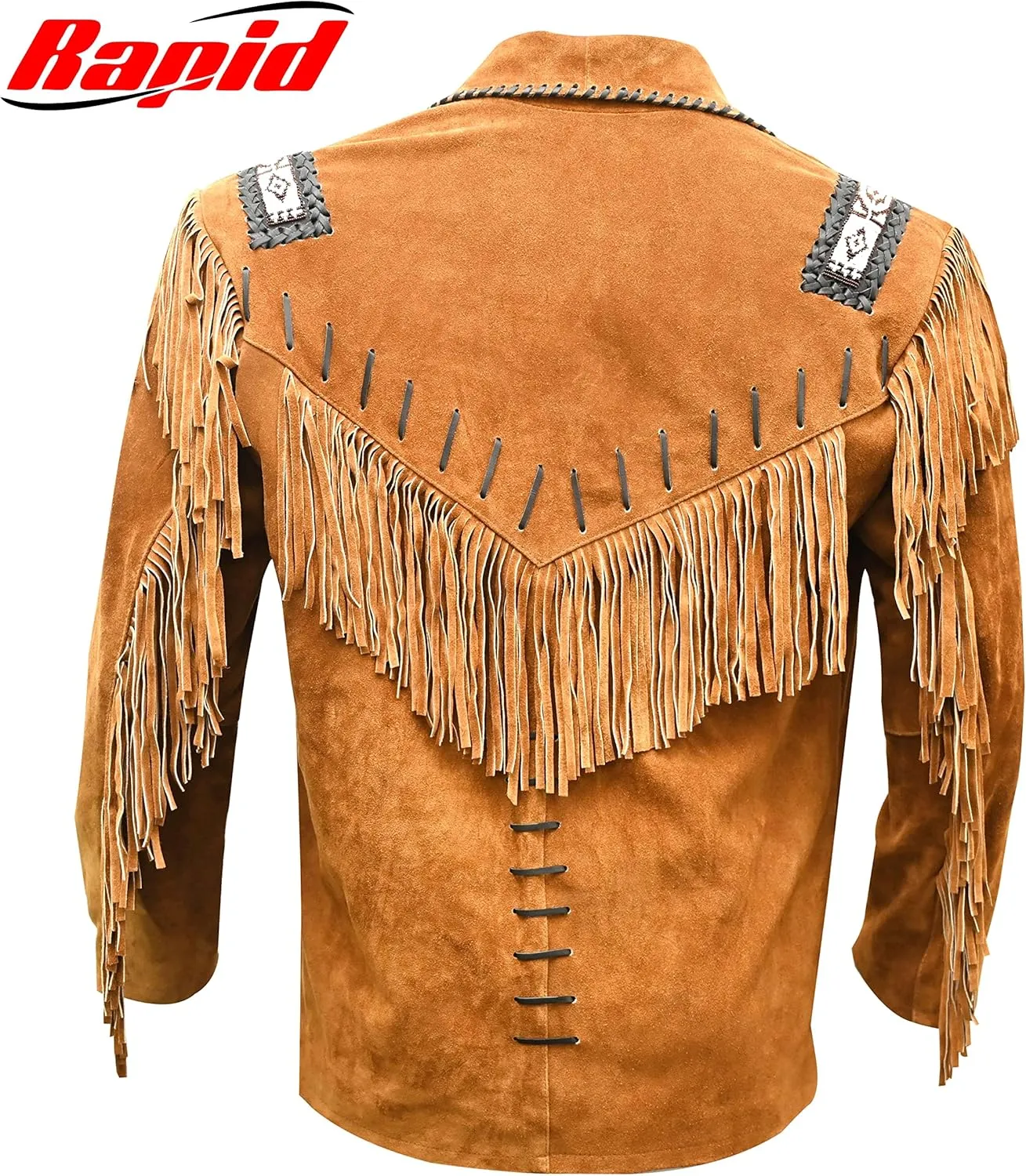 Western Cowboy Leather Fashion Jacket For Mens Fringe & Beaded Native American Coat