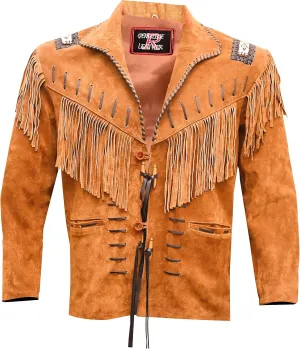 Western Cowboy Leather Fashion Jacket For Mens Fringe & Beaded Native American Coat