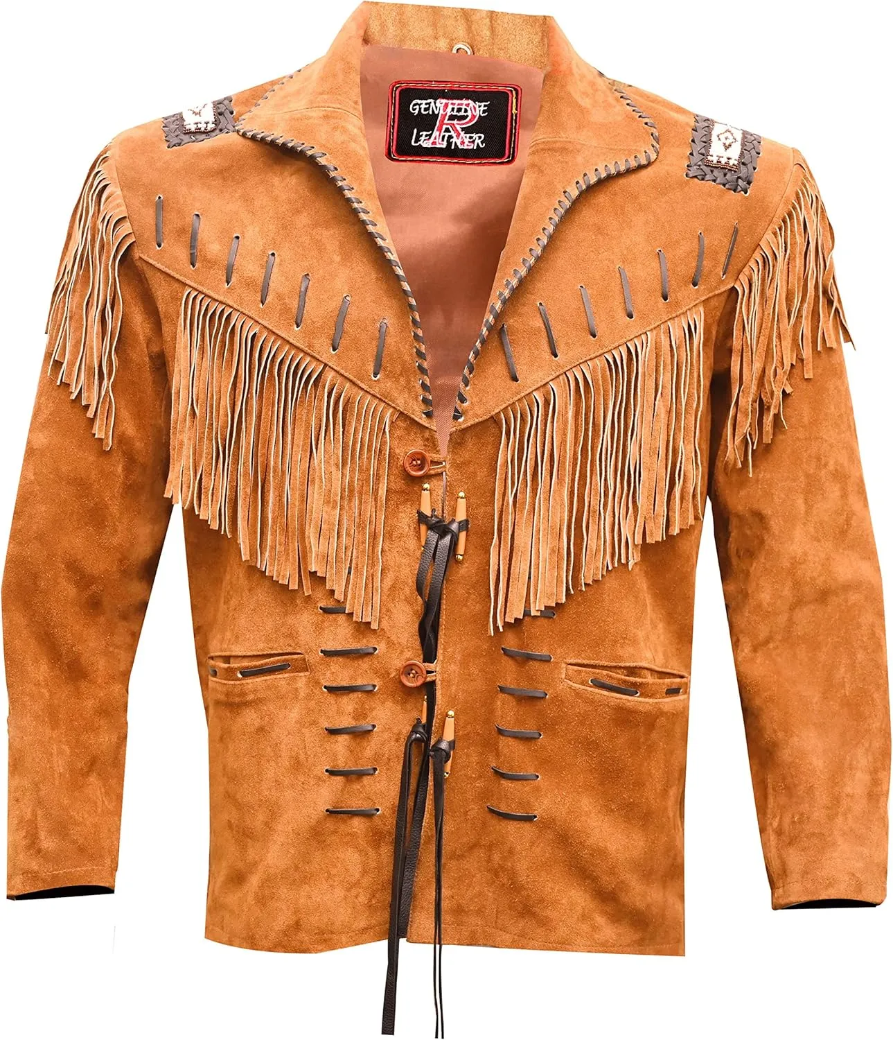 Western Cowboy Leather Fashion Jacket For Mens Fringe & Beaded Native American Coat