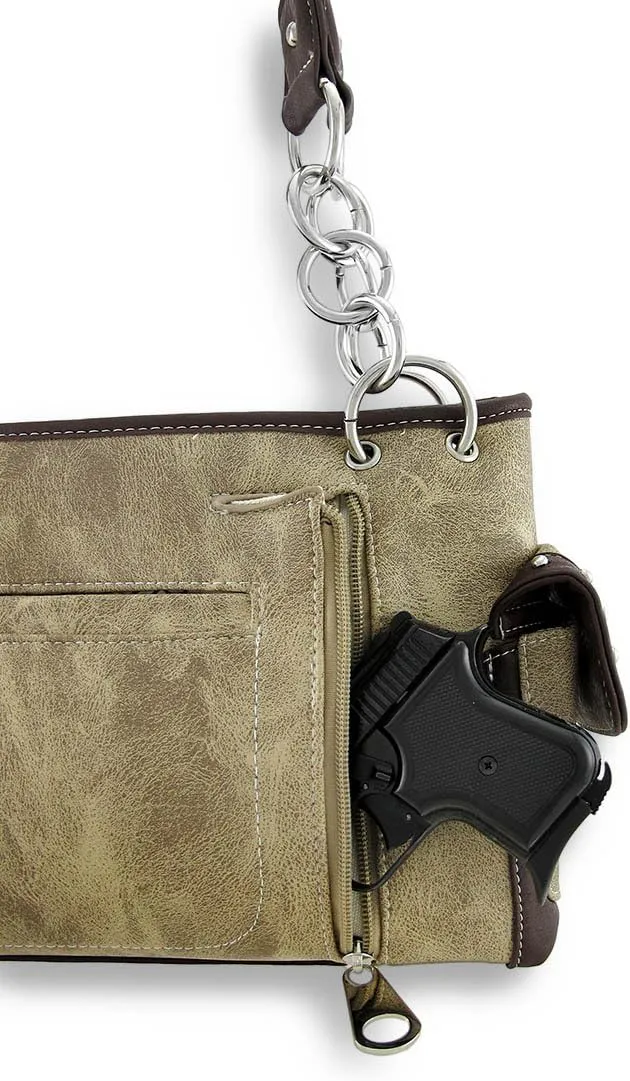 Western Embroidered Concealed Carry Purse/Wallet Set w/Rhinestone Cross