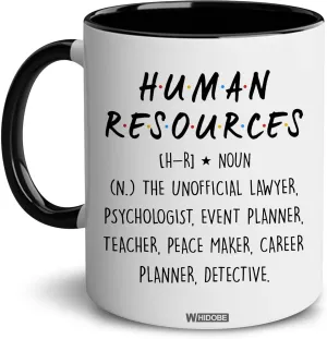 WHIDOBE Human Resources Gifts for Women, Men, Boss, Coworker - Funny HR Mugs for Office Decor - Accent Black Mugs - Perfect Christmas Gifts