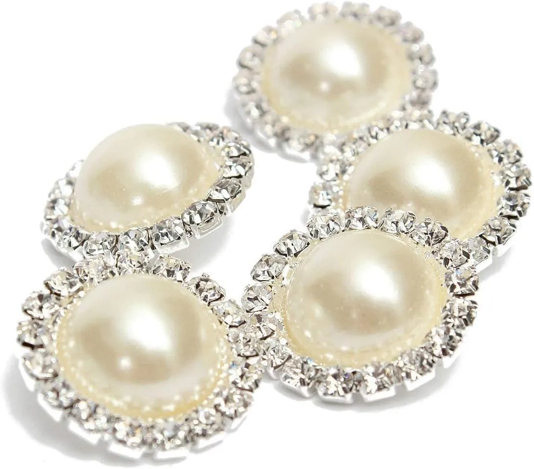 Wholesale 20 PCS 18MM Retro Vintage Round Crystal Ivory Faux Pearl Rhinestone Buttons Sew Bulk (Shank)