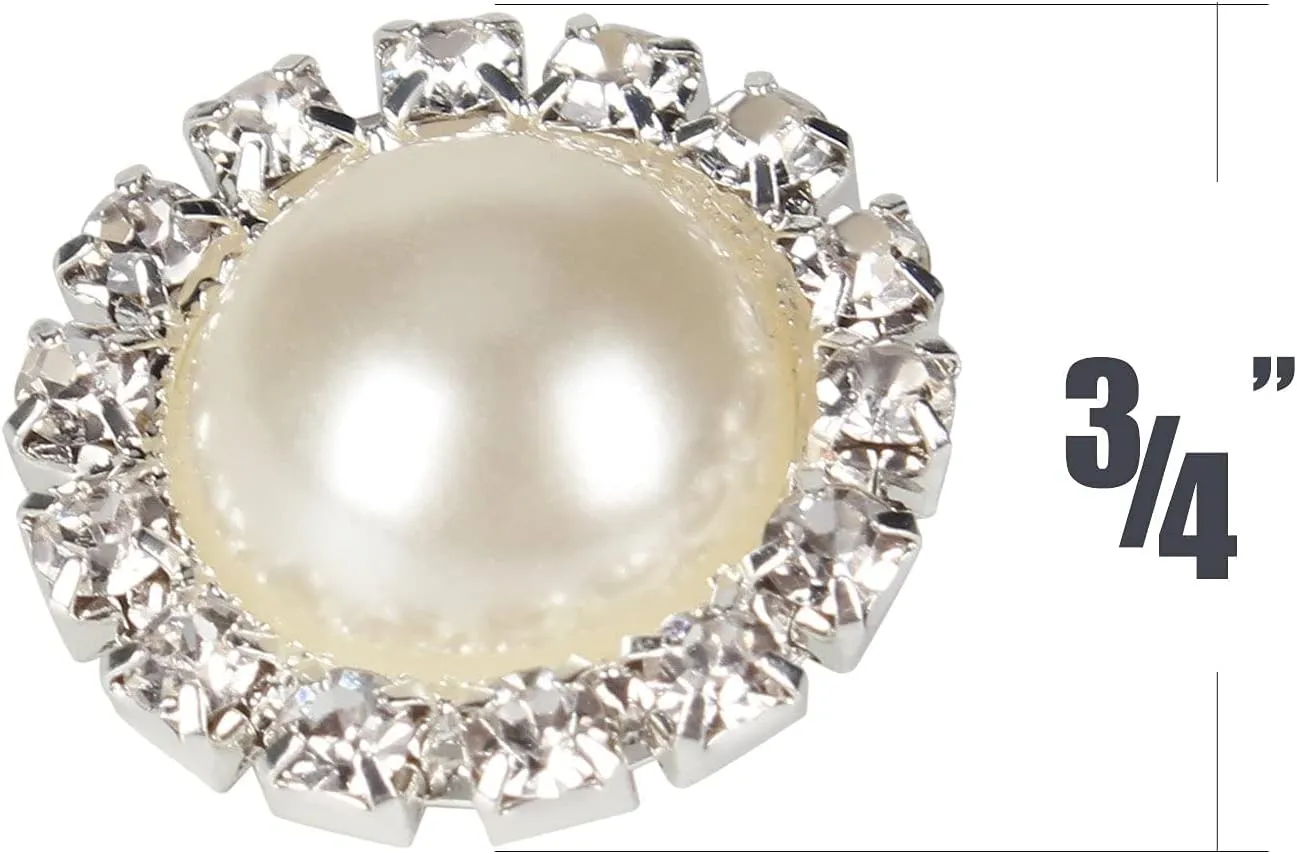 Wholesale 20 PCS 18MM Retro Vintage Round Crystal Ivory Faux Pearl Rhinestone Buttons Sew Bulk (Shank)