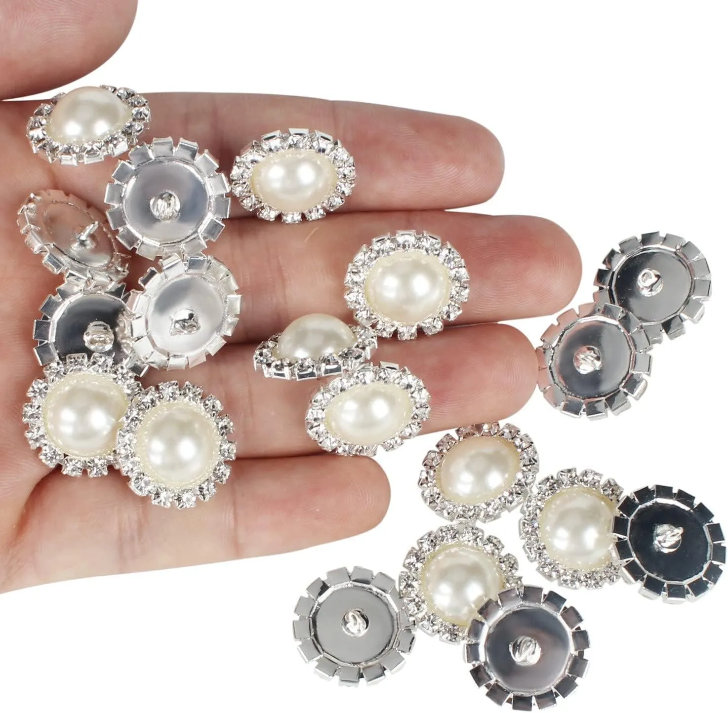 Wholesale 20 PCS 18MM Retro Vintage Round Crystal Ivory Faux Pearl Rhinestone Buttons Sew Bulk (Shank)